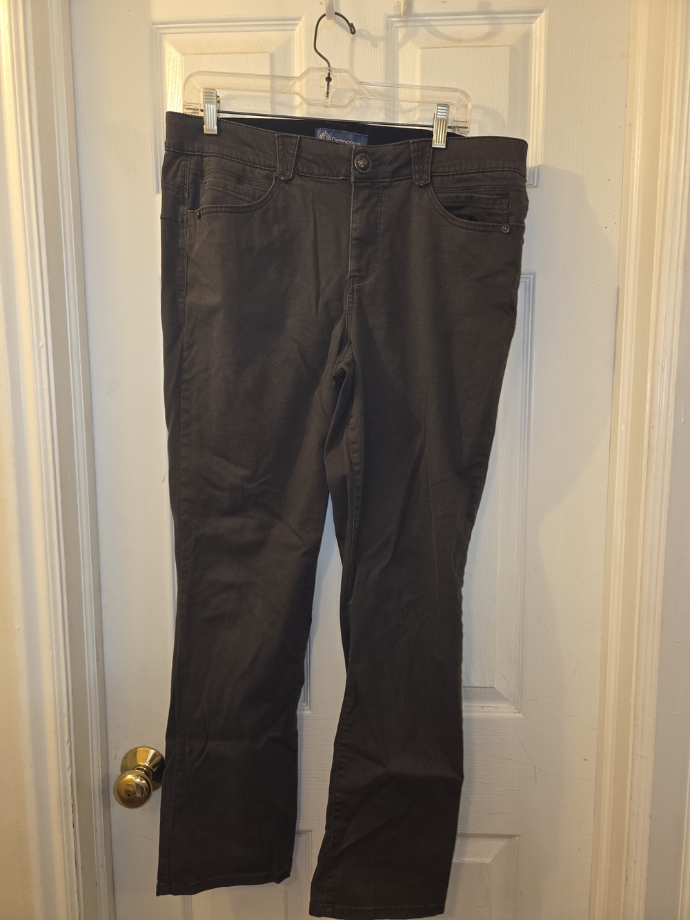 Democracy Chocolate Brown Mid-Rise Pants with Decorative Button